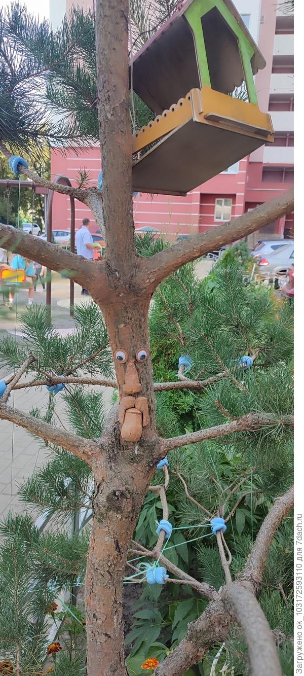 На сосне  Дух Леса. материал - пробки от шампанского  ( 2 штуки)