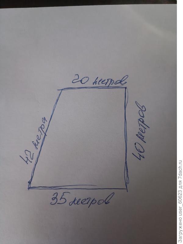 Размеры участка на фото, вход где 35 метров