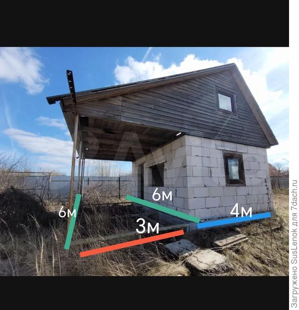 Веранда смотрит на первый участок от воды от воды, размер 3*6, недострой 4*6