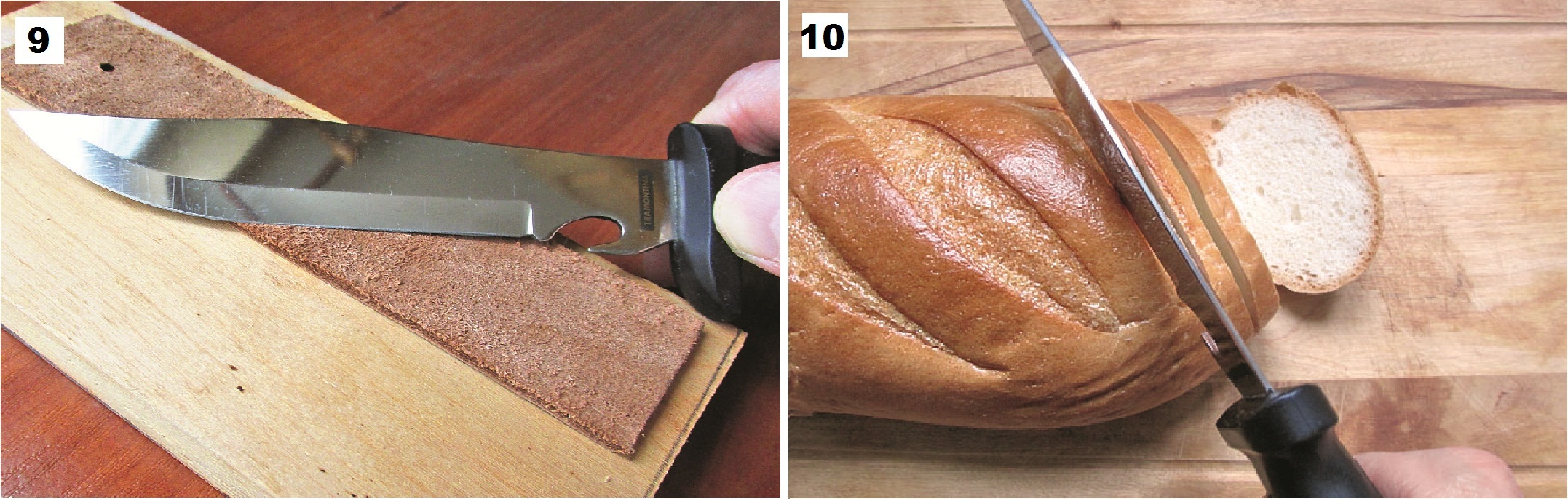 Фото 9. Полируем Трамонтину с помощью пасты ГОИ. Фото 10. С резкой хлеба проблем теперь не возникает